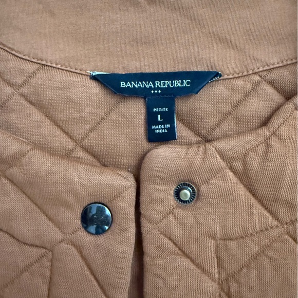 Banana Republic Large Petite Brown Quilted Button Down Jacket 100% Cotton - Picture 2 of 5